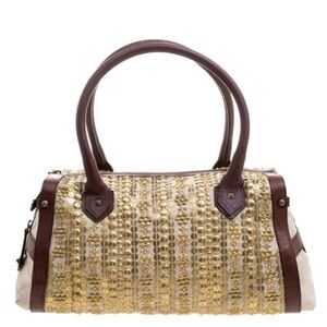 Christian Louboutin Gold and Brown Satchel with Luxurious Embellishments